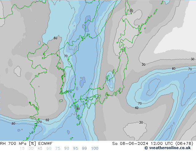 RH 700 hPa ECMWF So 08.06.2024 12 UTC