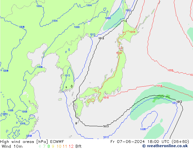 High wind areas ECMWF Fr 07.06.2024 18 UTC