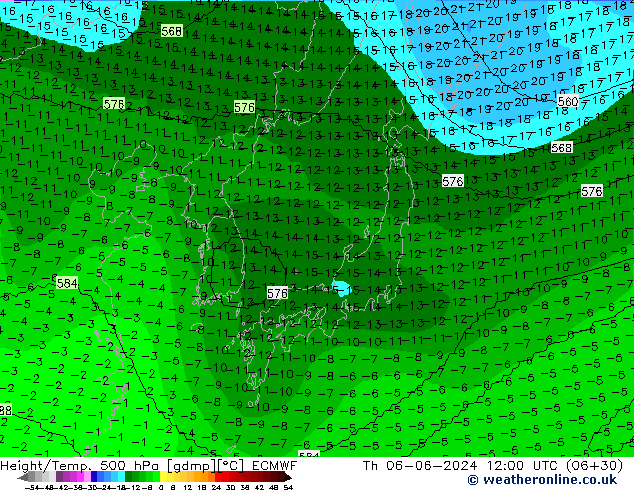 Height/Temp. 500 hPa ECMWF Th 06.06.2024 12 UTC