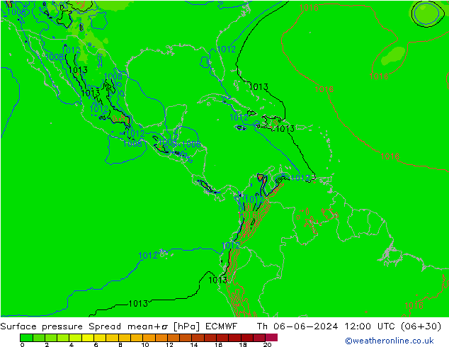 Atmosférický tlak Spread ECMWF Čt 06.06.2024 12 UTC