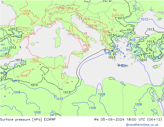 Luchtdruk (Grond) ECMWF wo 05.06.2024 18 UTC