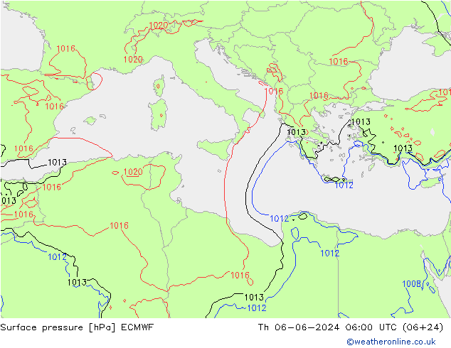 Atmosférický tlak ECMWF Čt 06.06.2024 06 UTC