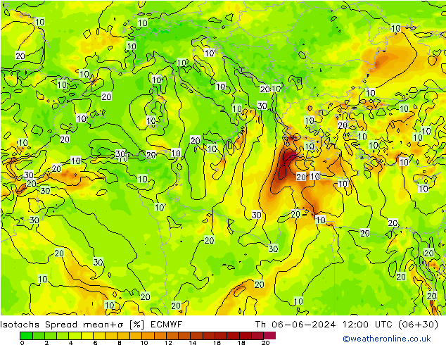 Isotachs Spread ECMWF Th 06.06.2024 12 UTC