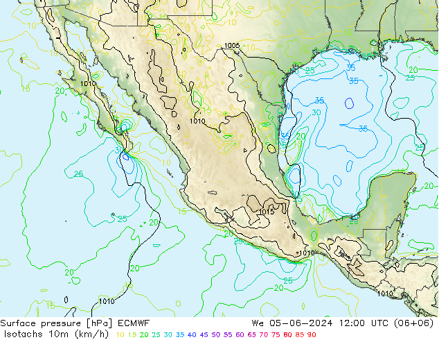 Isotachs (kph) ECMWF We 05.06.2024 12 UTC