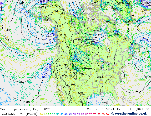 Isotachs (kph) ECMWF We 05.06.2024 12 UTC