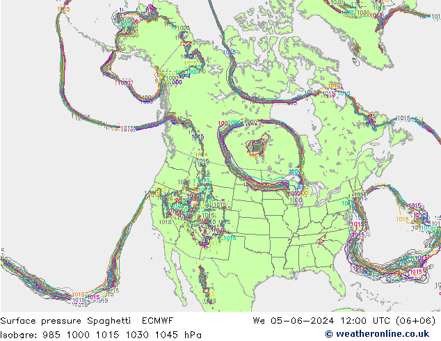 Surface pressure Spaghetti ECMWF We 05.06.2024 12 UTC