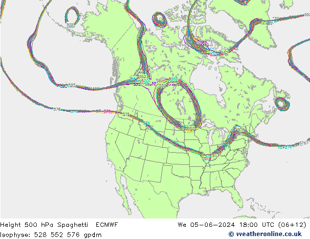 Geop. 500 hPa Spaghetti ECMWF mié 05.06.2024 18 UTC