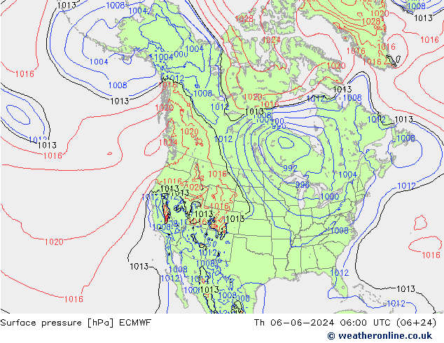 pressão do solo ECMWF Qui 06.06.2024 06 UTC