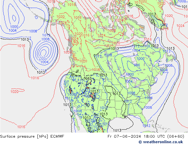 Atmosférický tlak ECMWF Pá 07.06.2024 18 UTC