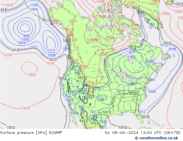 Surface pressure ECMWF Sa 08.06.2024 12 UTC