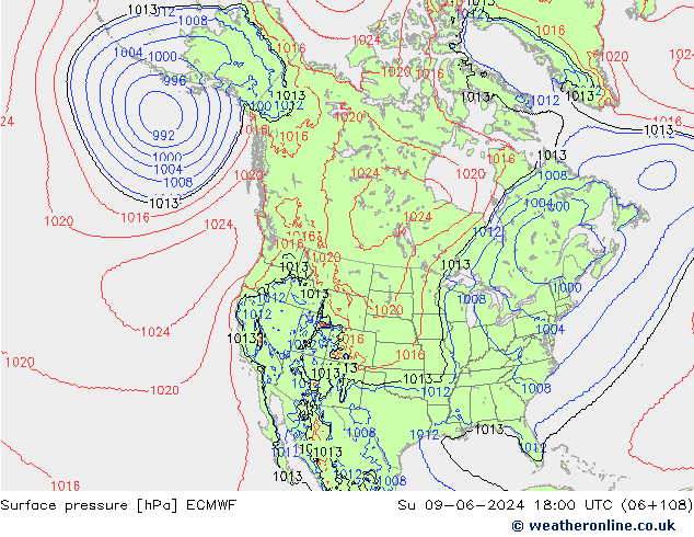 Surface pressure ECMWF Su 09.06.2024 18 UTC