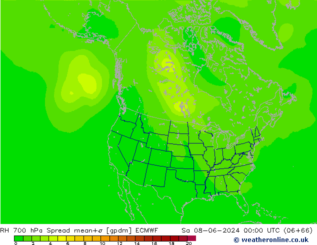 RH 700 гПа Spread ECMWF сб 08.06.2024 00 UTC