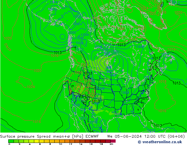 Pressione al suolo Spread ECMWF mer 05.06.2024 12 UTC