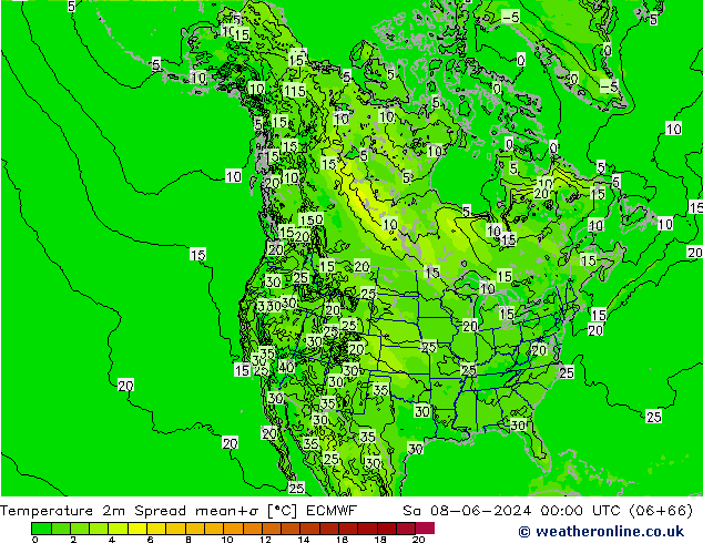 Temperature 2m Spread ECMWF Sa 08.06.2024 00 UTC