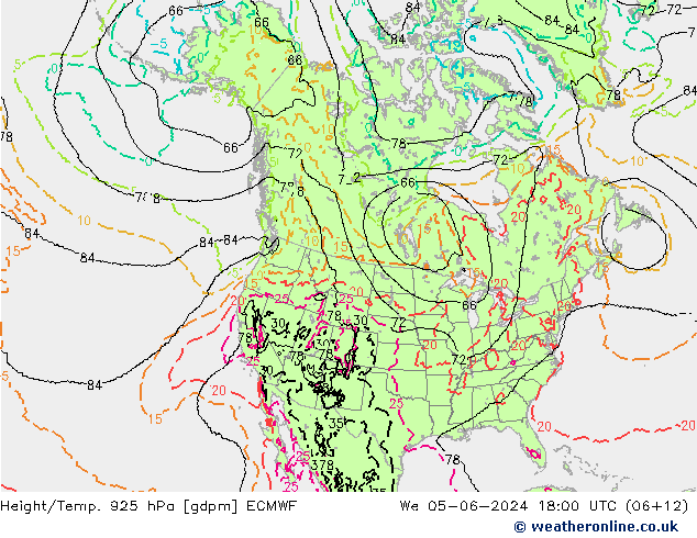 Geop./Temp. 925 hPa ECMWF mié 05.06.2024 18 UTC