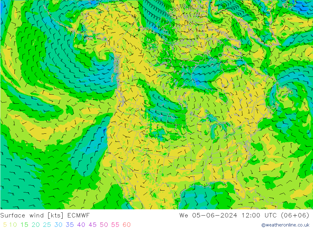 Vento 10 m ECMWF mer 05.06.2024 12 UTC