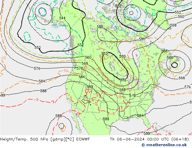 Height/Temp. 500 hPa ECMWF czw. 06.06.2024 00 UTC