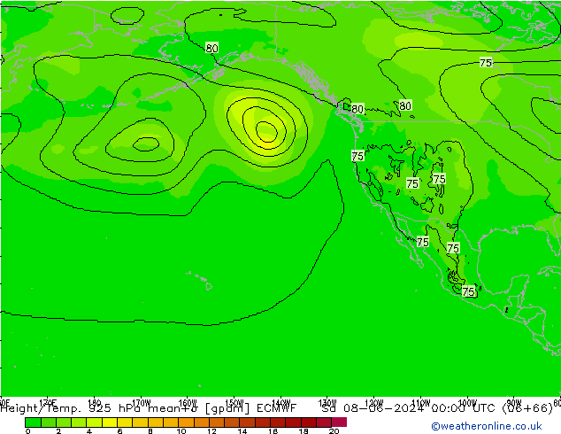 Height/Temp. 925 hPa ECMWF sab 08.06.2024 00 UTC