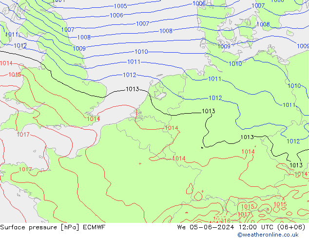 Presión superficial ECMWF mié 05.06.2024 12 UTC