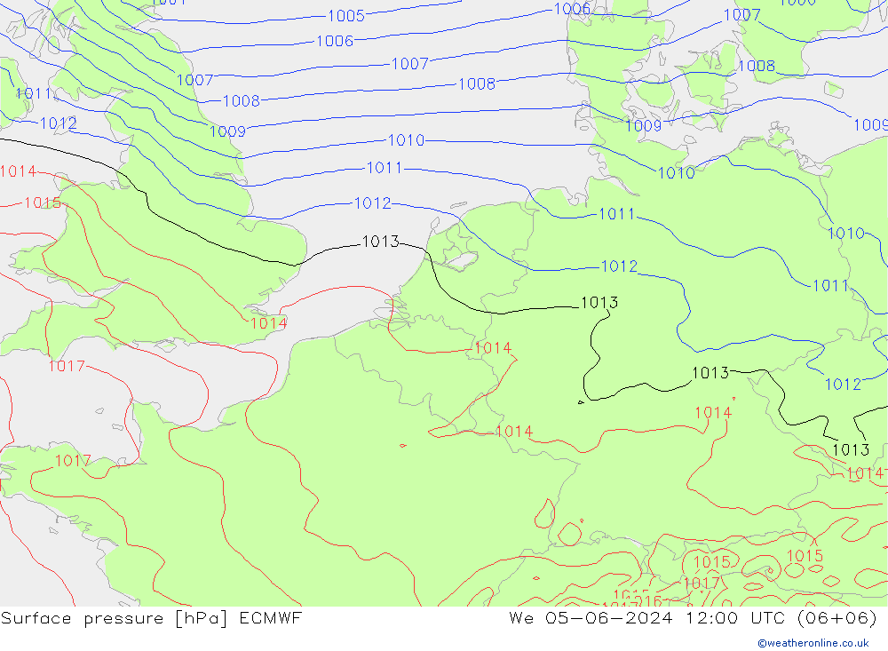 Surface pressure ECMWF We 05.06.2024 12 UTC