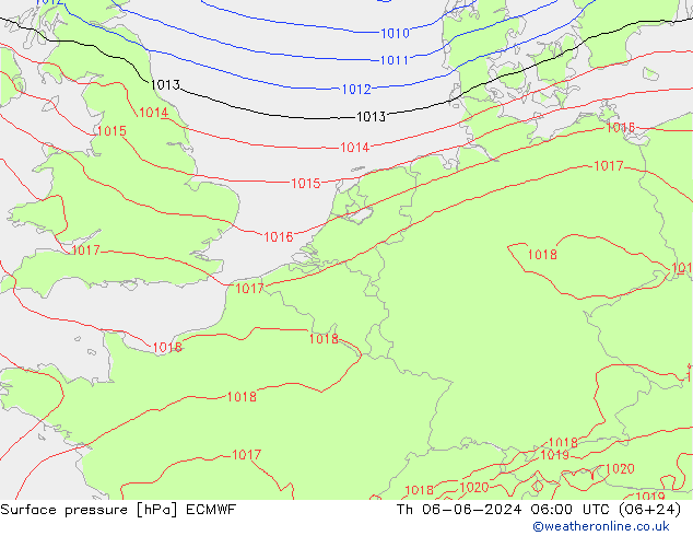 ciśnienie ECMWF czw. 06.06.2024 06 UTC