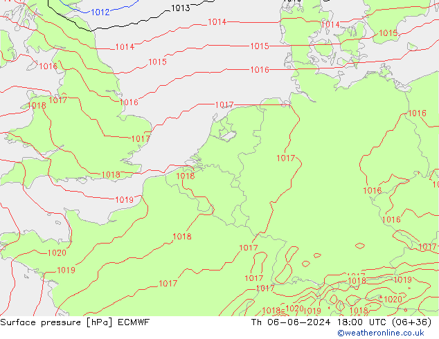 Surface pressure ECMWF Th 06.06.2024 18 UTC