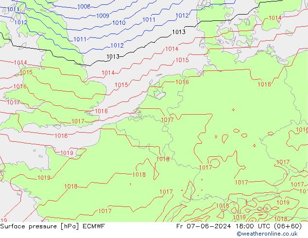 Pressione al suolo ECMWF ven 07.06.2024 18 UTC