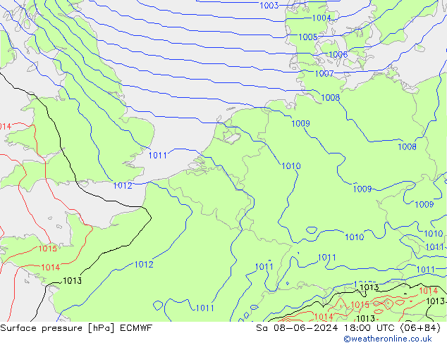 Atmosférický tlak ECMWF So 08.06.2024 18 UTC