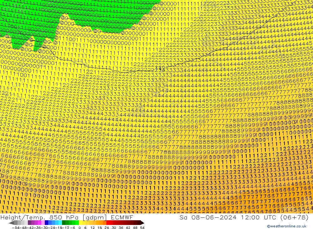 Height/Temp. 850 hPa ECMWF Sáb 08.06.2024 12 UTC