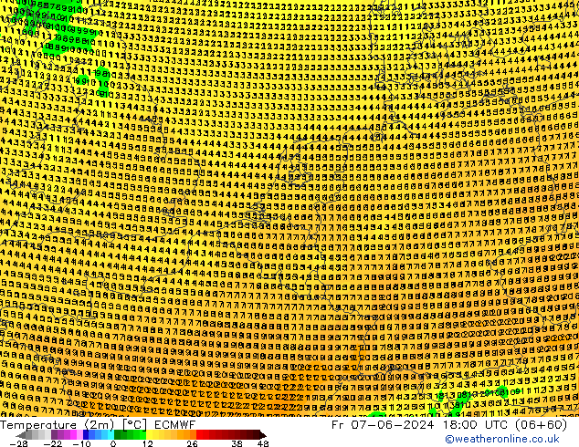 Temperatura (2m) ECMWF ven 07.06.2024 18 UTC