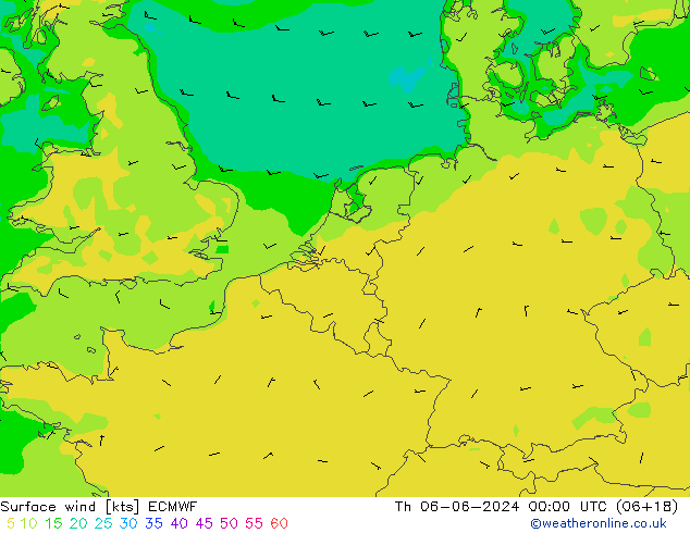 Surface wind ECMWF Th 06.06.2024 00 UTC