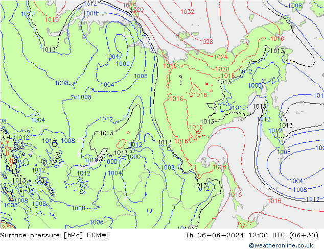 Luchtdruk (Grond) ECMWF do 06.06.2024 12 UTC