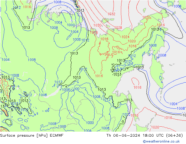 Pressione al suolo ECMWF gio 06.06.2024 18 UTC