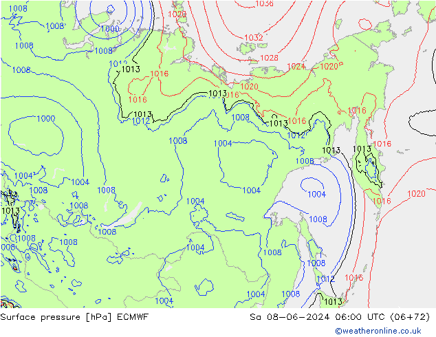 pressão do solo ECMWF Sáb 08.06.2024 06 UTC