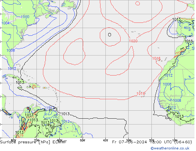 pressão do solo ECMWF Sex 07.06.2024 18 UTC