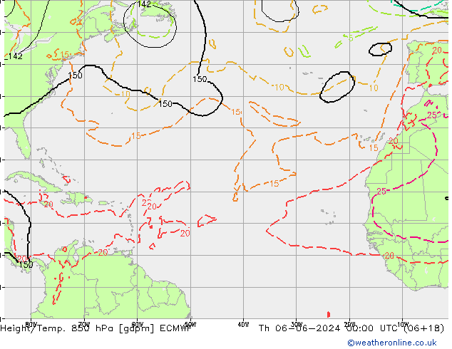 Height/Temp. 850 hPa ECMWF Qui 06.06.2024 00 UTC