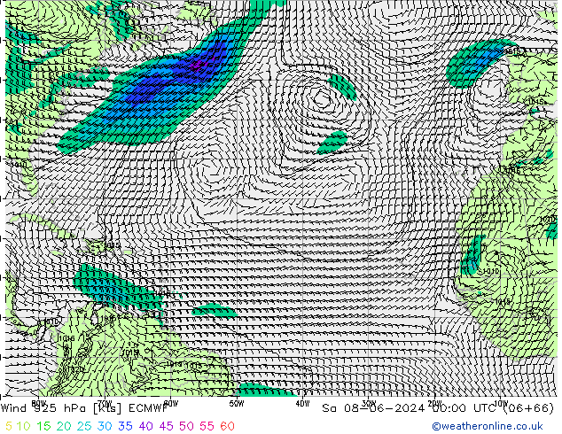 Viento 925 hPa ECMWF sáb 08.06.2024 00 UTC