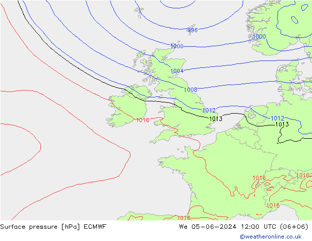 Surface pressure ECMWF We 05.06.2024 12 UTC