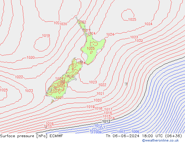 pressão do solo ECMWF Qui 06.06.2024 18 UTC