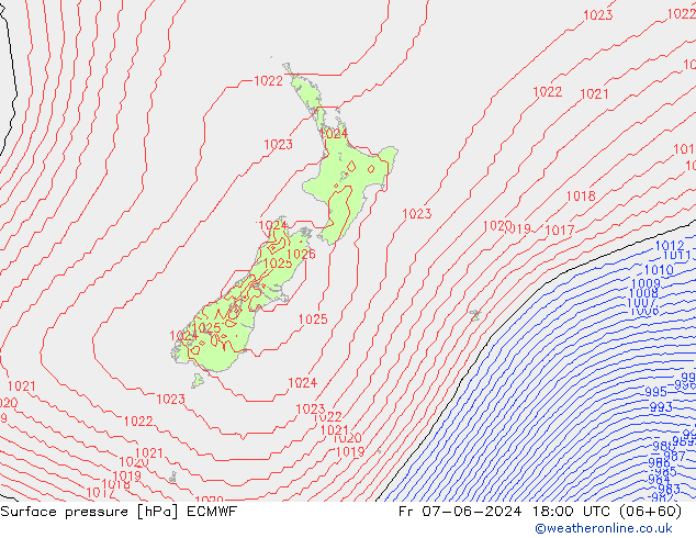 pressão do solo ECMWF Sex 07.06.2024 18 UTC