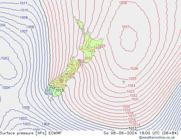 Presión superficial ECMWF sáb 08.06.2024 18 UTC