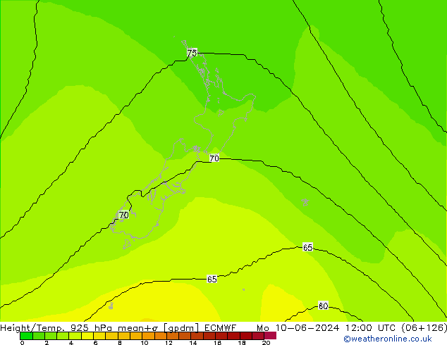 Height/Temp. 925 hPa ECMWF Mo 10.06.2024 12 UTC