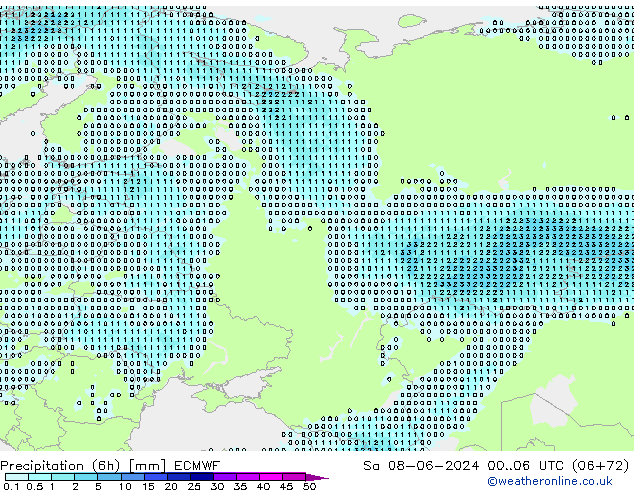 Precipitation (6h) ECMWF Sa 08.06.2024 06 UTC