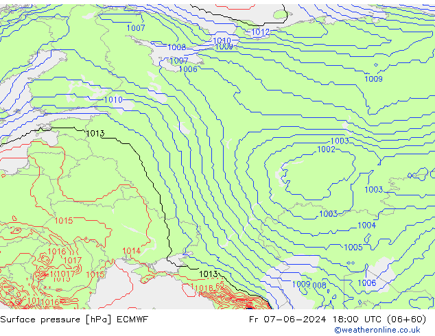 Atmosférický tlak ECMWF Pá 07.06.2024 18 UTC