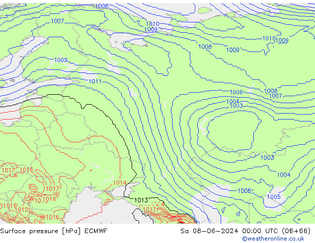 Presión superficial ECMWF sáb 08.06.2024 00 UTC