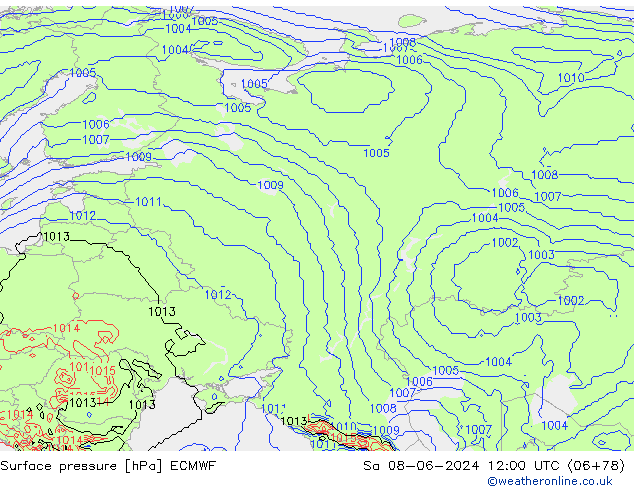 Surface pressure ECMWF Sa 08.06.2024 12 UTC