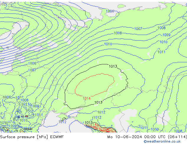 приземное давление ECMWF пн 10.06.2024 00 UTC