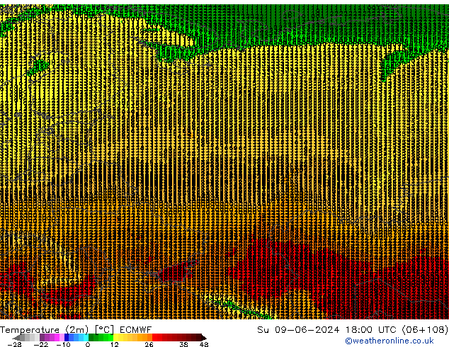 Temperatura (2m) ECMWF dom 09.06.2024 18 UTC