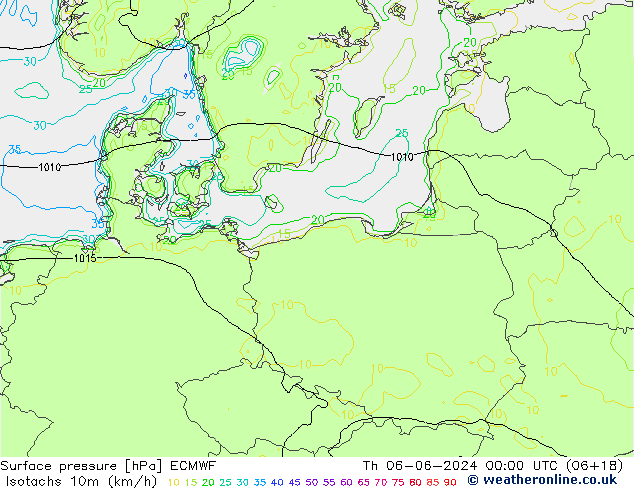 Isotachs (kph) ECMWF gio 06.06.2024 00 UTC