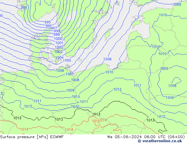 Luchtdruk (Grond) ECMWF wo 05.06.2024 06 UTC